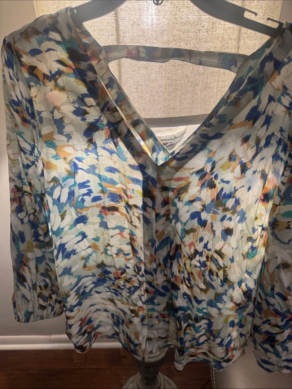 Liverpool Multi-Blue Brushstroke V-Neck Blouse